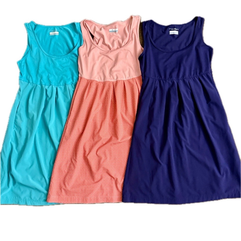 Lot of 3! Columbia Omni Shade Active Dresses, Size S- Aqua, Pink & Purple